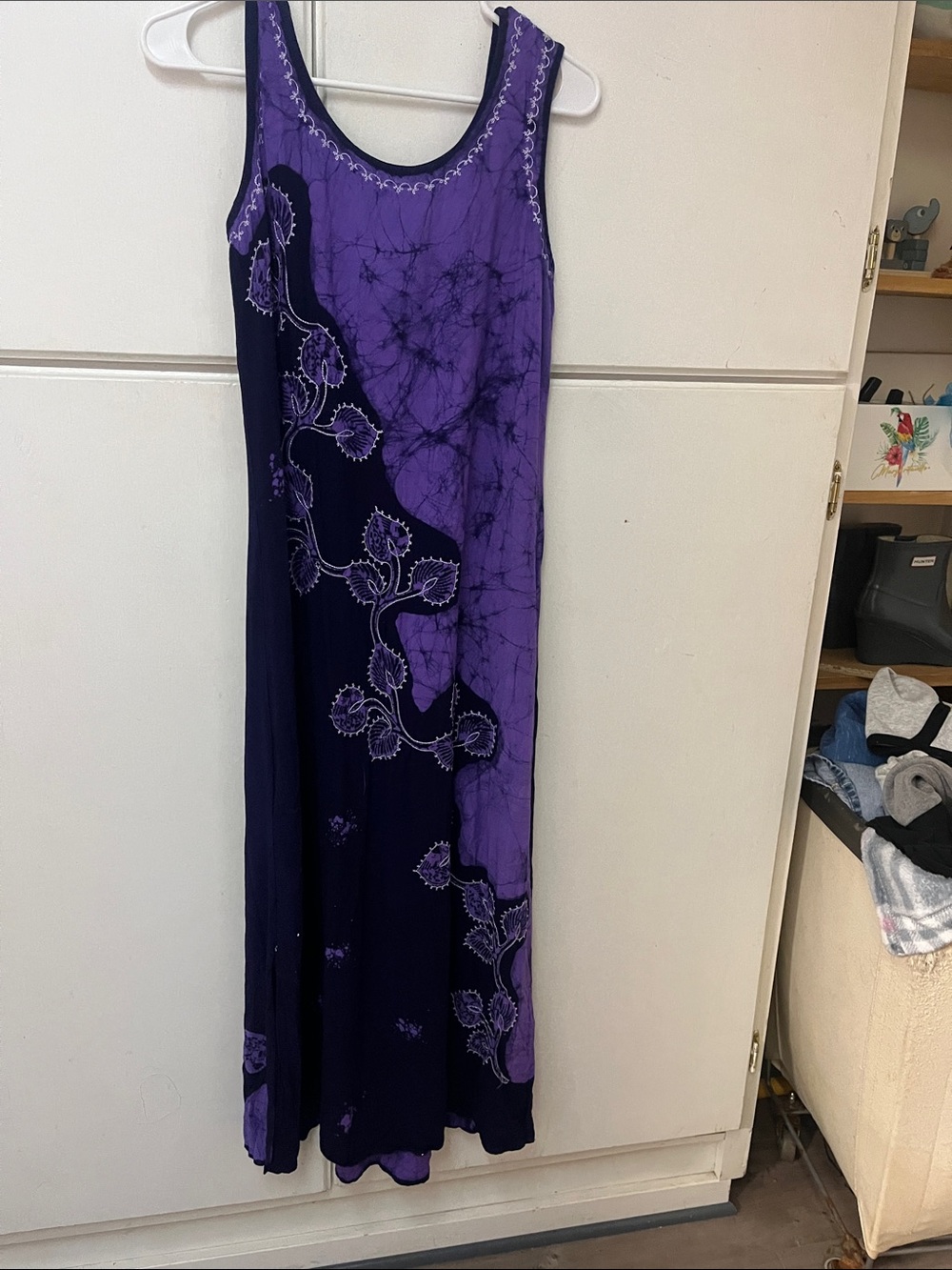 Advance Apparels Purple Tie-Dye Maxi Dress with Embroidered Vines